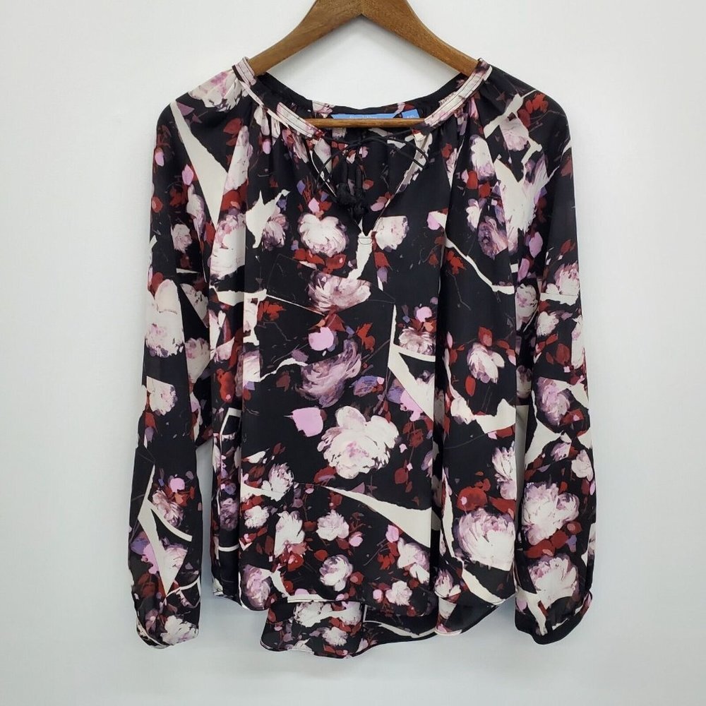 Simply Vera Vera Wang Floral Keyhole Neck Blouse Top Size PXL Long‎ Sleeve